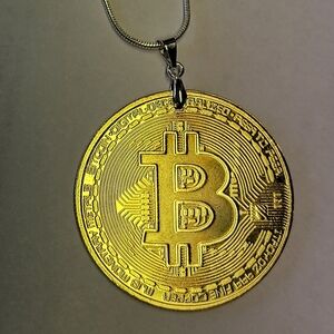 💲🪙 Bitcoin Pendant / Amulet / Charm / Keychain 24k Gold Plated .925 Bail 🪙